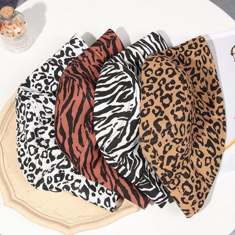 Pălărie de pescar pentru femei de vară, cu imprimeu de leopard, cu model de animale, pălărie de soare pliabilă, pălărie de plajă în aer liber cu protecție UV