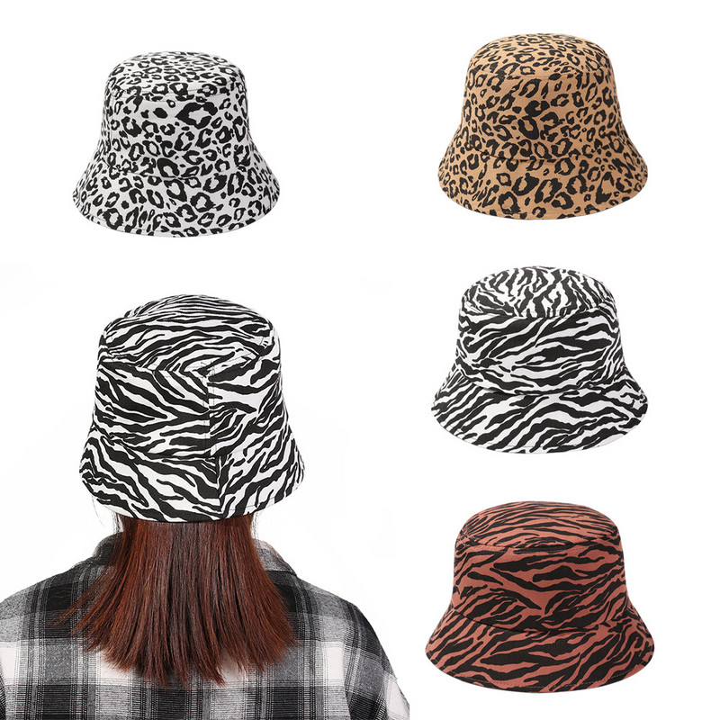 Pălărie de pescar pentru femei de vară, cu imprimeu de leopard, cu model de animale, pălărie de soare pliabilă, pălărie de plajă în aer liber cu protecție UV
