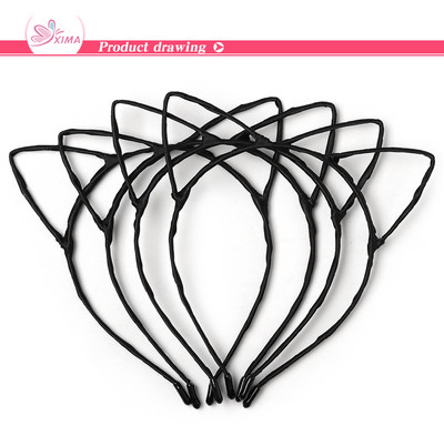 4 vnt./stal. Juodos plaukų juostos žavios katės ausys „pasidaryk pats“ metalinės plaukų juostelės mergaičių plaukų lankelis, tuščiaviduriai galvos juostos