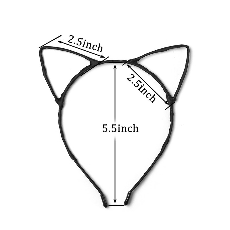 4 vnt./stal. Juodos plaukų juostos žavios katės ausys „pasidaryk pats“ metalinės plaukų juostelės mergaičių plaukų lankelis, tuščiaviduriai galvos juostos
