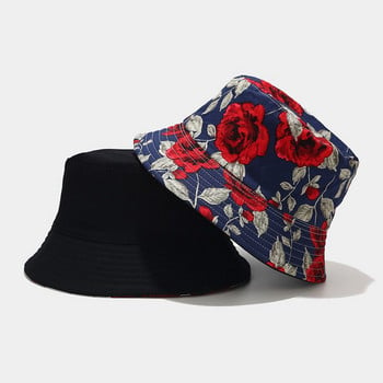 2021 New Fashion Καπέλο Panama Rose Flower Bucket Καπέλα καλοκαιρινά λουλουδάτα καπέλα ηλίου για γυναίκες Βαμβακερό καπέλο ψαρά