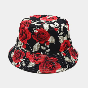 2021 New Fashion Καπέλο Panama Rose Flower Bucket Καπέλα καλοκαιρινά λουλουδάτα καπέλα ηλίου για γυναίκες Βαμβακερό καπέλο ψαρά