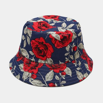 2021 New Fashion Καπέλο Panama Rose Flower Bucket Καπέλα καλοκαιρινά λουλουδάτα καπέλα ηλίου για γυναίκες Βαμβακερό καπέλο ψαρά