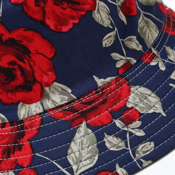 2021 New Fashion Καπέλο Panama Rose Flower Bucket Καπέλα καλοκαιρινά λουλουδάτα καπέλα ηλίου για γυναίκες Βαμβακερό καπέλο ψαρά