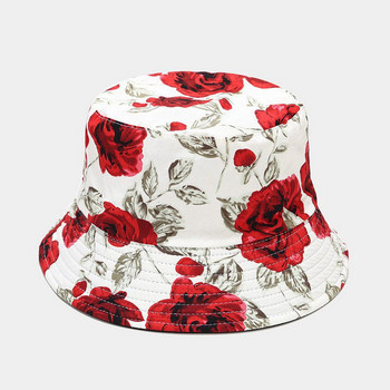 2021 New Fashion Καπέλο Panama Rose Flower Bucket Καπέλα καλοκαιρινά λουλουδάτα καπέλα ηλίου για γυναίκες Βαμβακερό καπέλο ψαρά