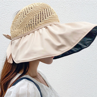 Vasaros moteriškos kepuraitės, apsaugančios nuo UV spindulių, plačių kraštų paplūdimio kepurės nuo saulės tuščios viršutinės kepuraitės, surištos uodegos kepuraitės, lankeliai, moteriškos, mergaitės, panamos kepuraitės