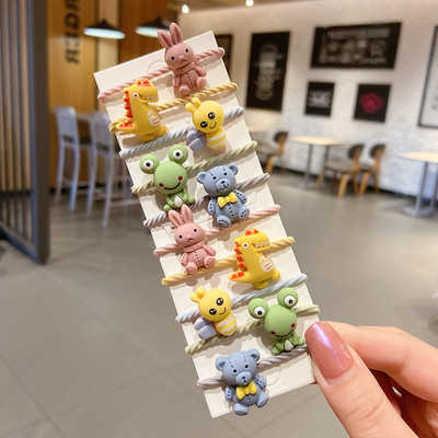 10 bucăți/set benzi elastice de păr cu animale drăguțe din desene animate pentru copii, fete, benzi de cauciuc minunate, suport pentru coadă de cal, accesorii pentru păr pentru copii