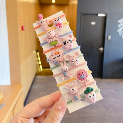 10 bucăți/set benzi elastice de păr cu animale drăguțe din desene animate pentru copii, fete, benzi de cauciuc minunate, suport pentru coadă de cal, accesorii pentru păr pentru copii