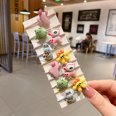 10 bucăți/set benzi elastice de păr cu animale drăguțe din desene animate pentru copii, fete, benzi de cauciuc minunate, suport pentru coadă de cal, accesorii pentru păr pentru copii