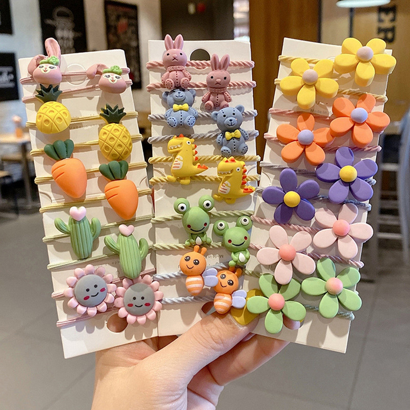 10 bucăți/set benzi elastice de păr cu animale drăguțe din desene animate pentru copii, fete, benzi de cauciuc minunate, suport pentru coadă de cal, accesorii pentru păr pentru copii