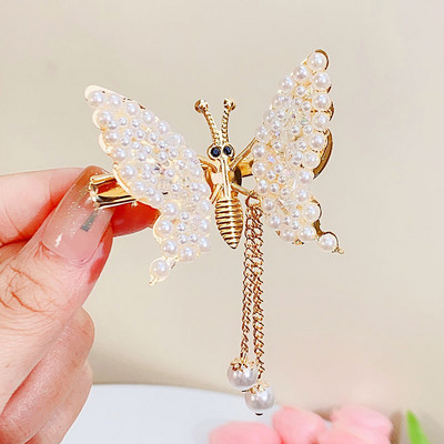 Nové dievčenské vintage perlové kamienkové simulácie motýľových strapcov do vlasov elegantné ozdobné sponky do vlasov módne vlasové doplnky