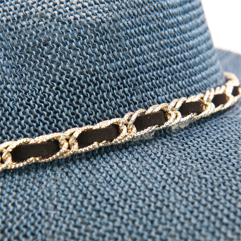 Pălării Panama cu lanț metalic de modă pentru femei, 10 culori, pălării de soare de jazz, de răcire, de vară, respirabile, elegante, pentru femei, pentru petrecere cu ridicata