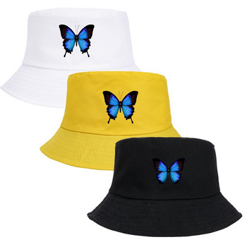 Αντηλιακό Casual Beach Sun Cap Outdoor Unisex Blue Butterfly Harajuku Fisherman\'s Hats Καπέλο κουβά Πτυσσόμενα βαμβακερά καπέλα Panama