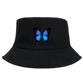 Αντηλιακό Casual Beach Sun Cap Outdoor Unisex Blue Butterfly Harajuku Fisherman\'s Hats Καπέλο κουβά Πτυσσόμενα βαμβακερά καπέλα Panama