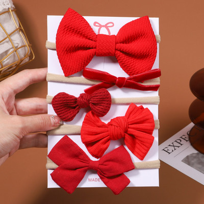 5 kom/set dječje mašne u boji, pamučne trake za glavu za djecu, djevojčice, mekane najlonske trake za kosu, ručno rađeni dodaci za kosu, poklon za novorođenče