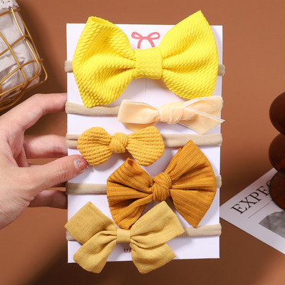 5 kom/set dječje mašne u boji, pamučne trake za glavu za djecu, djevojčice, mekane najlonske trake za kosu, ručno rađeni dodaci za kosu, poklon za novorođenče