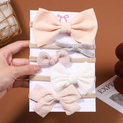 5 kom/set dječje mašne u boji, pamučne trake za glavu za djecu, djevojčice, mekane najlonske trake za kosu, ručno rađeni dodaci za kosu, poklon za novorođenče