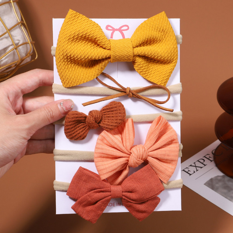 5 kom/set dječje mašne u boji, pamučne trake za glavu za djecu, djevojčice, mekane najlonske trake za kosu, ručno rađeni dodaci za kosu, poklon za novorođenče