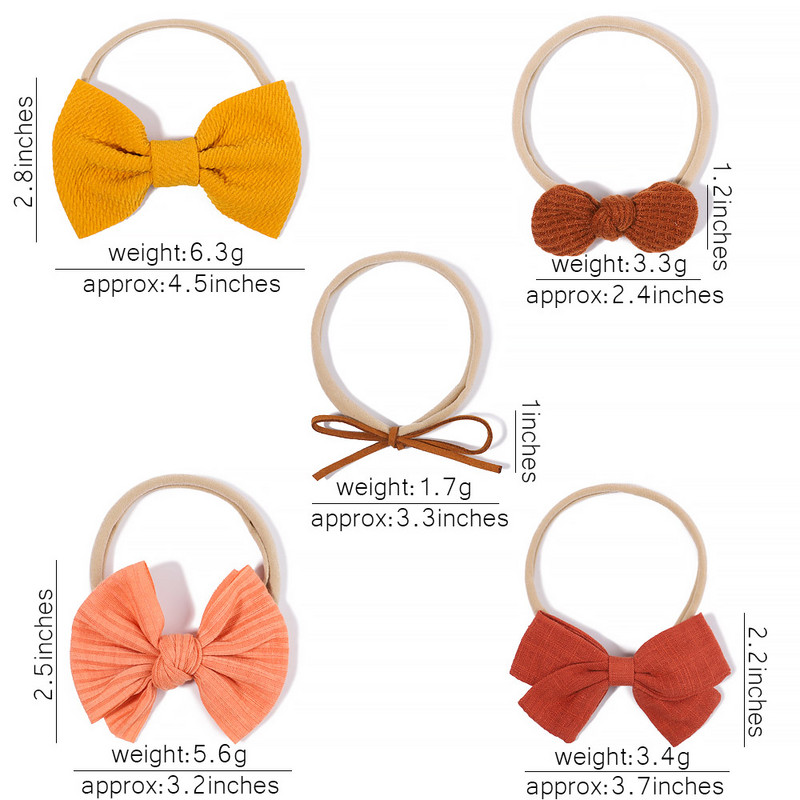5 kom/set dječje mašne u boji, pamučne trake za glavu za djecu, djevojčice, mekane najlonske trake za kosu, ručno rađeni dodaci za kosu, poklon za novorođenče