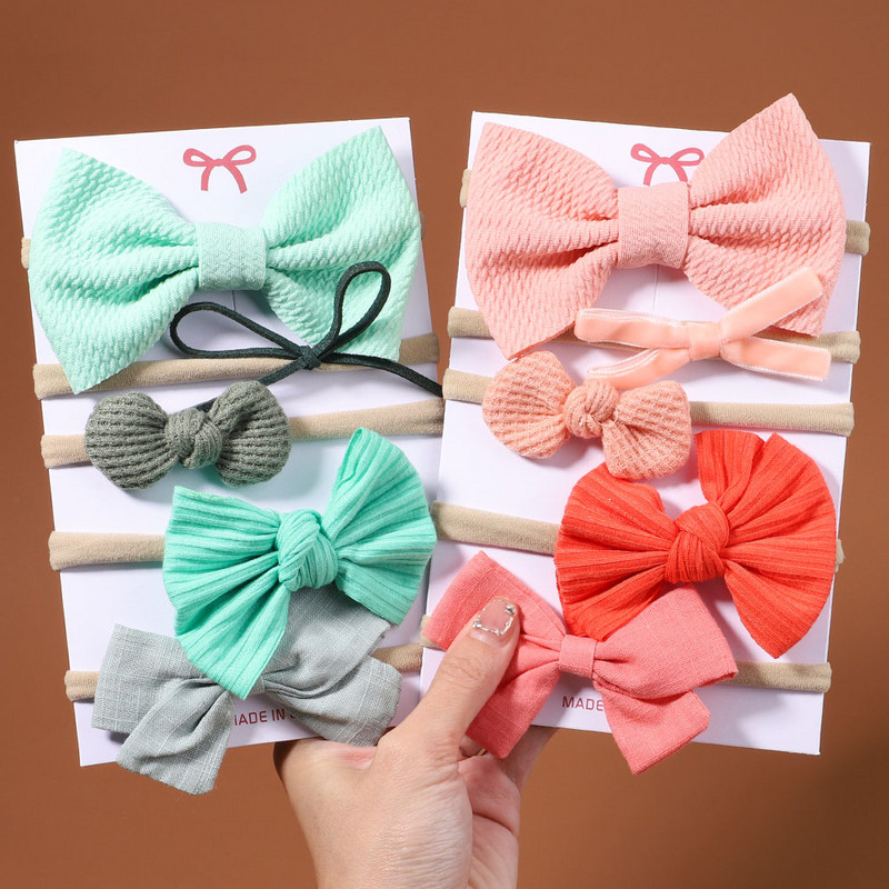 5 kom/set dječje mašne u boji, pamučne trake za glavu za djecu, djevojčice, mekane najlonske trake za kosu, ručno rađeni dodaci za kosu, poklon za novorođenče