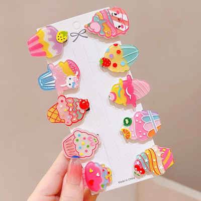 10 komada slatkih crtanih kopči za kosu s octenom kiselinom za djevojčice Sladoled Bang Ukosnica Slatki leptir Voće Ukosnice Školska pokrivala