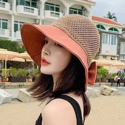 Pălării cu găleată din plasă respirabilă de vară pentru femei, șapcă Panama cu boruri largi, pliabilă, goală, șapcă de plajă, UV400