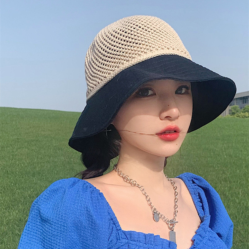 Pălării cu găleată din plasă respirabilă de vară pentru femei, șapcă Panama cu boruri largi, pliabilă, goală, șapcă de plajă, UV400