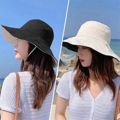 Καπέλο διπλής όψης με πτυσσόμενο κάδο για γυναίκες κορίτσια Καλοκαιρινό πλατύ γείσο κατά της υπεριώδους ακτινοβολίας αντηλιακό καπέλο ψαράδικο καπέλο Καπέλα ψαρέματος παραλίας Καπέλα