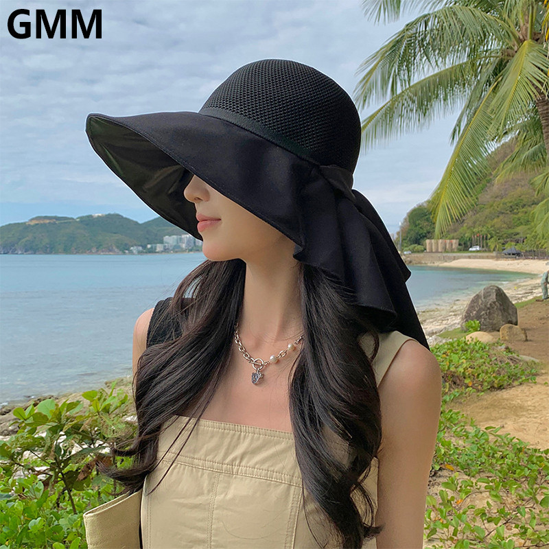 Ženske ljetne šešire za sunčanje s širokim obodom i preklopom oko vrata, modna mašna, sklopiva kapa za plažu protiv UV zraka, biciklizam na otvorenom, planinarenje, šešir