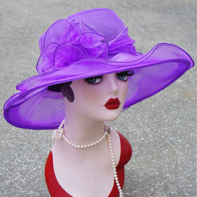 1Pcs Γυναικεία Organza Fedoras Kentucky Derby Wide Brim Wedding Church Casasional καπέλα