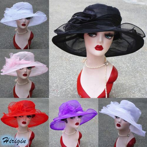 1Pcs Γυναικεία Organza Fedoras Kentucky Derby Wide Brim Wedding Church Casasional καπέλα