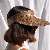 Καπέλο Rattan Sun Visor για γυναίκες Φυσικό ΓΕΨΙ ΦΥΛΛΟ ΦΟΙΝΑΚΗΣ Φαρδύ γείσο αντηλιακό καπέλο για κορίτσια Καλοκαιρινό ψάθινο καπέλο παραλίας Derby Καπέλο διακοπών
