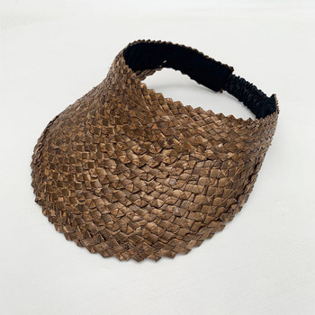 Καπέλο Rattan Sun Visor για γυναίκες Φυσικό ΓΕΨΙ ΦΥΛΛΟ ΦΟΙΝΑΚΗΣ Φαρδύ γείσο αντηλιακό καπέλο για κορίτσια Καλοκαιρινό ψάθινο καπέλο παραλίας Derby Καπέλο διακοπών