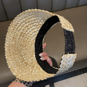 Καπέλο Rattan Sun Visor για γυναίκες Φυσικό ΓΕΨΙ ΦΥΛΛΟ ΦΟΙΝΑΚΗΣ Φαρδύ γείσο αντηλιακό καπέλο για κορίτσια Καλοκαιρινό ψάθινο καπέλο παραλίας Derby Καπέλο διακοπών