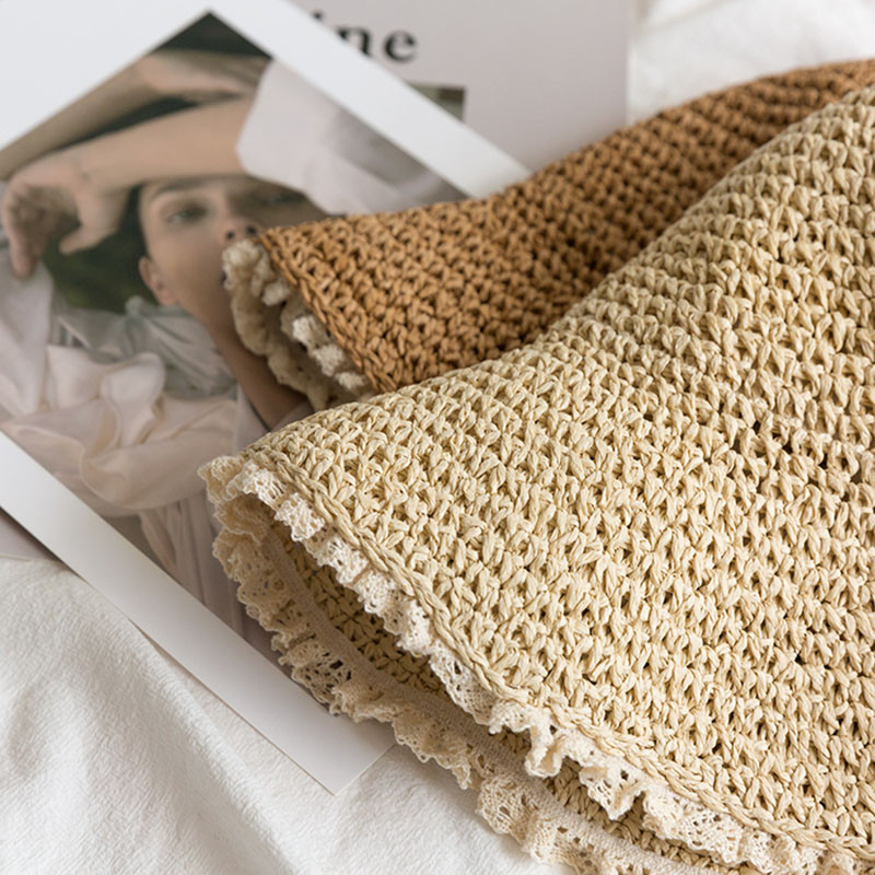 2021. Novi ljetni slamnati šeširi za žene Retro čipkasti šešir s obodom Ručno izrađen slamnati šešir Ženska kapa za sunčanje na otvorenom Slamnati šešir za plažu besplatna dostava