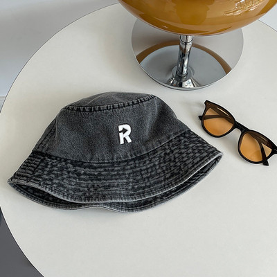 Modni traper šešir s vezom od slova R, uniseks, isprani pamuk, za vanjske prilike, široki obodi, kape za sunčanje, putne panama kape