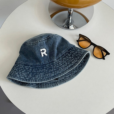 Modni traper šešir s vezom od slova R, uniseks, isprani pamuk, za vanjske prilike, široki obodi, kape za sunčanje, putne panama kape