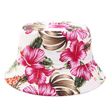 Vintage Flower Print Bucket Γυναικείο Καπέλο Ψαρά Καπέλο Καλοκαιρινός Καπέλα Παραλίας Αναστρέψιμα Καπέλα ψαρέματος για γυναίκες