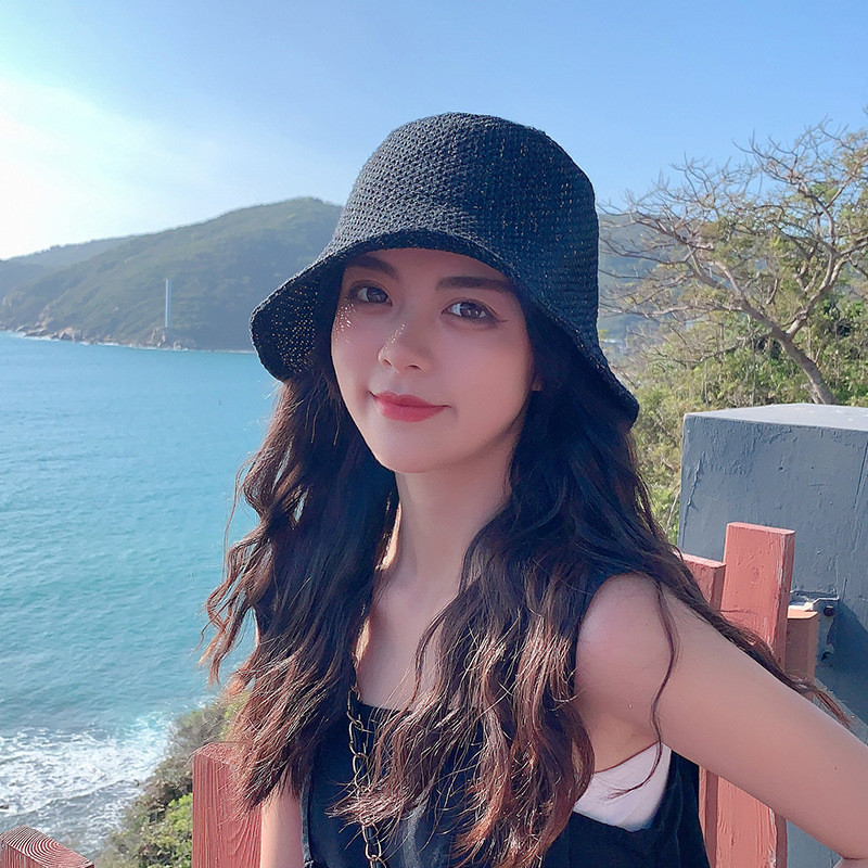 Visrover 6 culori pălării de găleată pentru femei pălărie de vară frânghie de soare Panama pălării pliabile în aer liber pentru plajă cu protecție solară șepci de pescar Harajuku