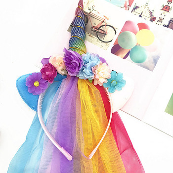 1 τμχ Παιδική κορδέλα δικτυωτή δαντέλα φούντα χρώματος ουράνιο τόξο για φόρεμα κοριτσιών Εκλεκτά αξεσουάρ μαλλιών λουλούδια Χονδρική