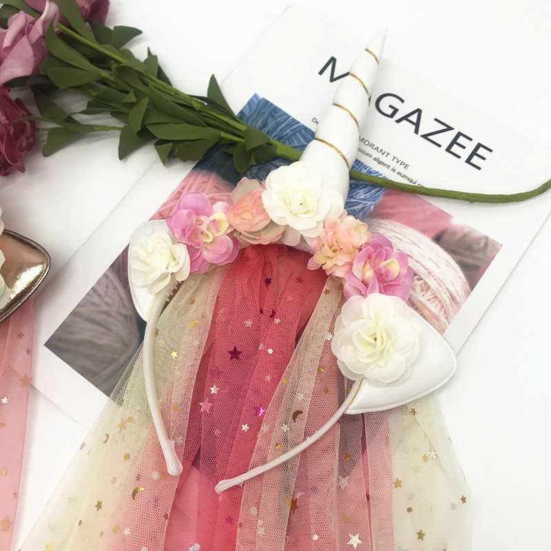 1kom dječja traka za glavu, mrežasta čipka s kićankama duginih boja za dotjerivanje djevojčice, izuzetni dodaci za kosu, cvijeće, veleprodaja