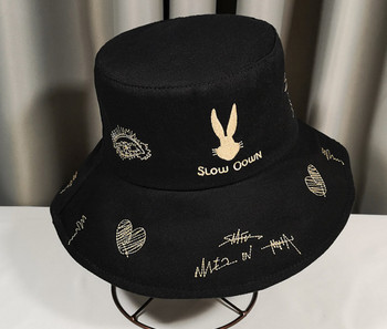 Κέντημα Rabbit Bucket Καπέλο Anime Fashion Summer Beach Panama για γυναίκες Άντρες Κορίτσια Αγόρι Καπέλα Hip Hop Βαμβακερό καπέλο ψαρά