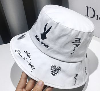 Κέντημα Rabbit Bucket Καπέλο Anime Fashion Summer Beach Panama για γυναίκες Άντρες Κορίτσια Αγόρι Καπέλα Hip Hop Βαμβακερό καπέλο ψαρά