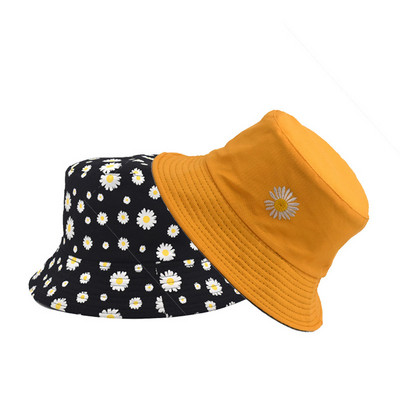 Pamučni dvostrani ribarski šešir s tratinčicama Ženska zaštita od zasjenjenja, velika streha i umjetnička kapa za sunčanje na otvorenom, HT001