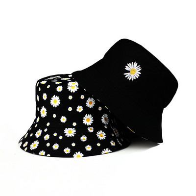 Pamučni dvostrani ribarski šešir s tratinčicama Ženska zaštita od zasjenjenja, velika streha i umjetnička kapa za sunčanje na otvorenom, HT001