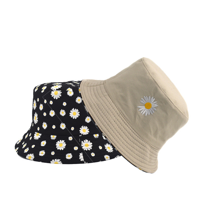 Pamučni dvostrani ribarski šešir s tratinčicama Ženska zaštita od zasjenjenja, velika streha i umjetnička kapa za sunčanje na otvorenom, HT001