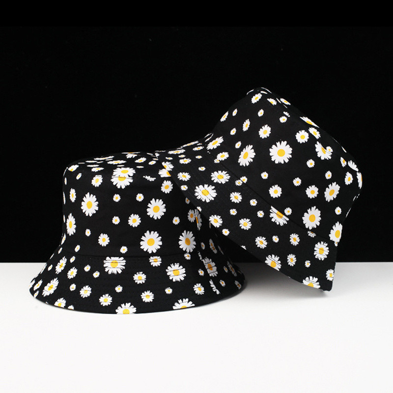 Pamučni dvostrani ribarski šešir s tratinčicama Ženska zaštita od zasjenjenja, velika streha i umjetnička kapa za sunčanje na otvorenom, HT001