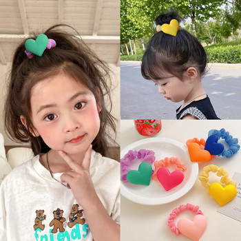 2022 Παιδιά Χαριτωμένα Χρώματα Ακρυλικά Καρδιά Scrunchies Λαστιχένια Κορίτσια Υπέροχες γλυκές ελαστικές λωρίδες μαλλιών Παιδικά αξεσουάρ μαλλιών