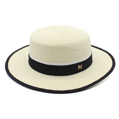 Ljetni šešir za sunčanje, ženski modni slamnati šešir za djevojke, vrpca, mašna, šešir za plažu, ležerni travnati ravni panama šešir, ženska kapa sa šiltom