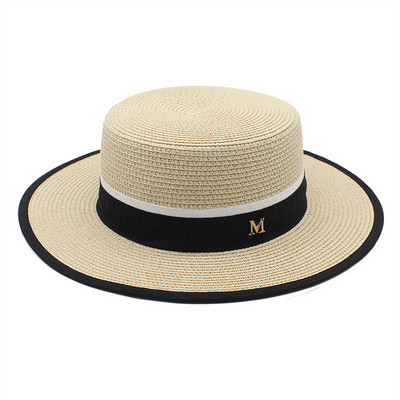 Ljetni šešir za sunčanje, ženski modni slamnati šešir za djevojke, vrpca, mašna, šešir za plažu, ležerni travnati ravni panama šešir, ženska kapa sa šiltom